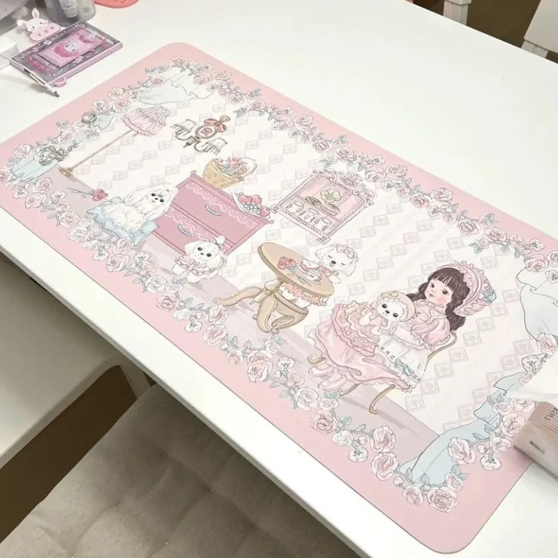 Leather Desk Pad - かわいい女の子のハート柄PUレザーデスクマット | XXL 防水・防油マウスパッド オフィス＆化粧台用 可愛い漫画風デスクトップ/ダイニングデコレーション