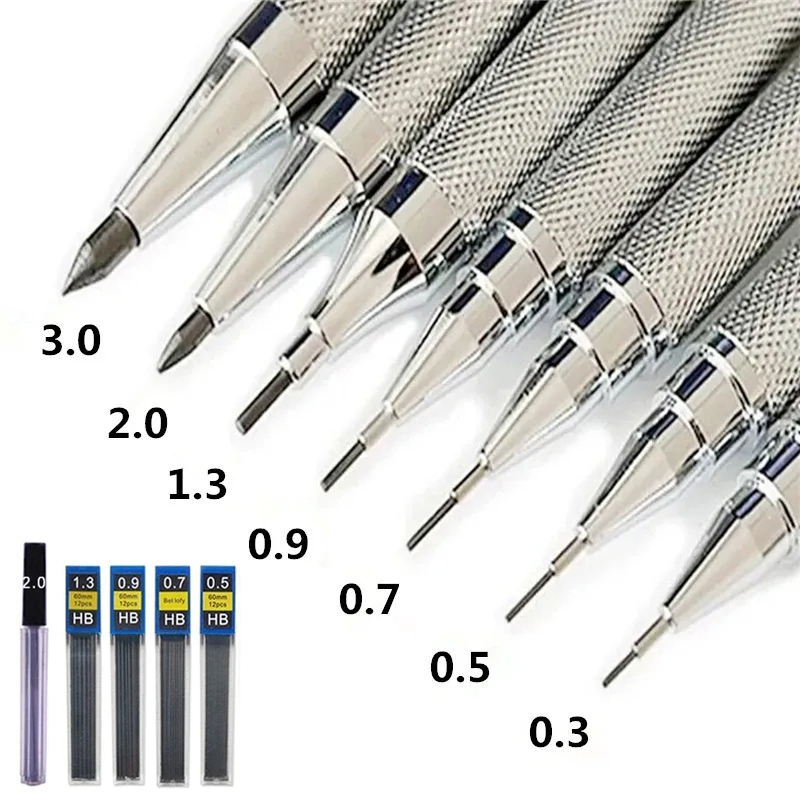 Mechanical Pencil 0.3 - リード付き自動シャープペンシルセット,オフィス,学校,ライティング,アート,スケッチ,ドローイング,0.3mm, 0.5mm, 0.7mm, 0.9mm, 1.3mm, 2.0mm
