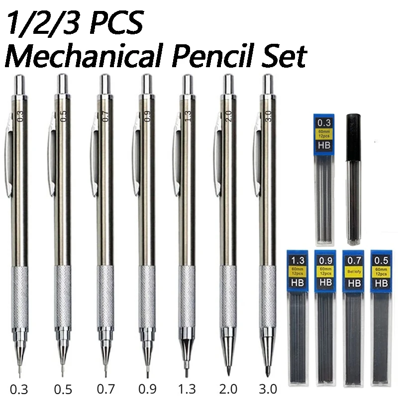 Mechanical Pencil 0.3 - シャープメタルドローイングペンシル、Hbペンシルリード、アートスケッチ、ライティング、学校、事務用品、文房具、0.3mm、0.5mm、0.7mm、1個、2個、3個
