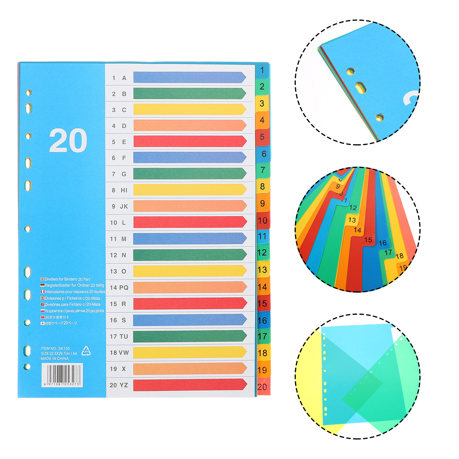 5枚入りバインダーディバイダー、カラープラスチックタブ、オフ - Tab Divider A4 のレビューと価格
