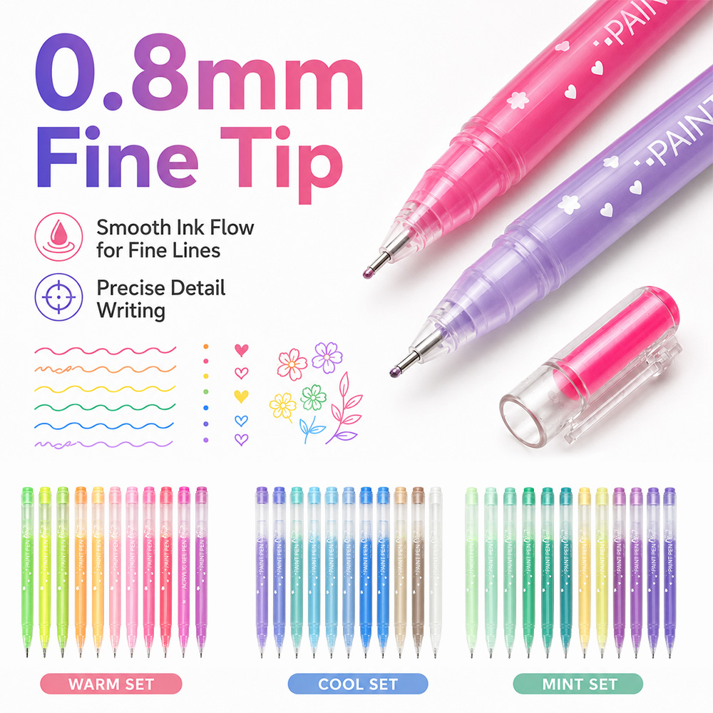 12色アクリルゲルペンセット 0.8mm細字 3パステルカラ - Correction Pen Fine のレビューと価格