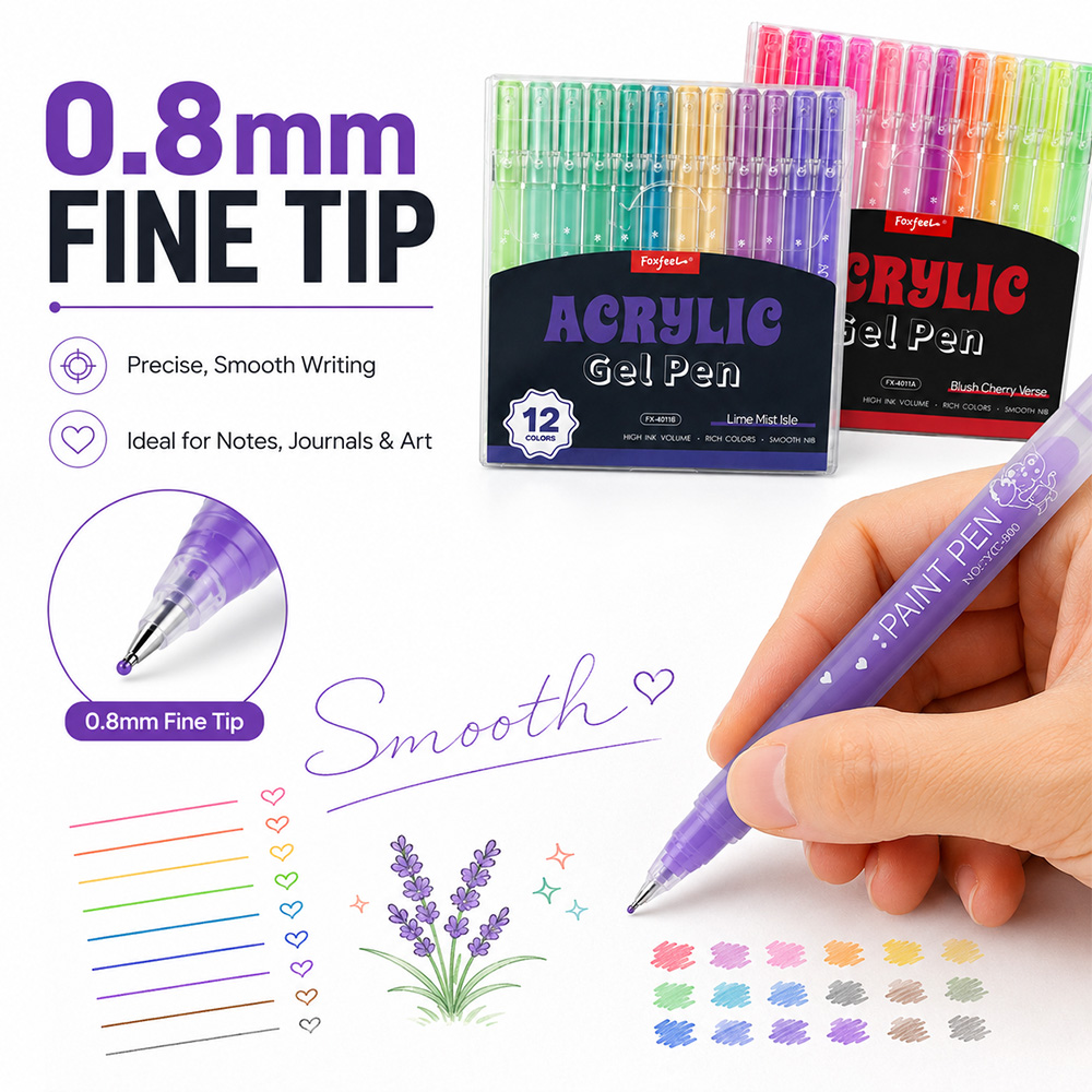 12色アクリルゲルペンセット 0.8mm細字 3パステルカラ - Correction Pen Fine のレビューと価格
