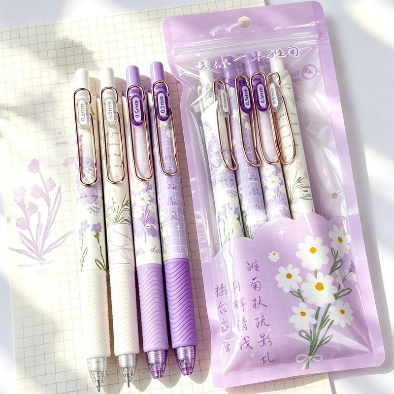 4本セットのかわいい花柄ゲルペン、リトラクタブルゲルペン、0 - Correction Pen Fine のレビューと価格