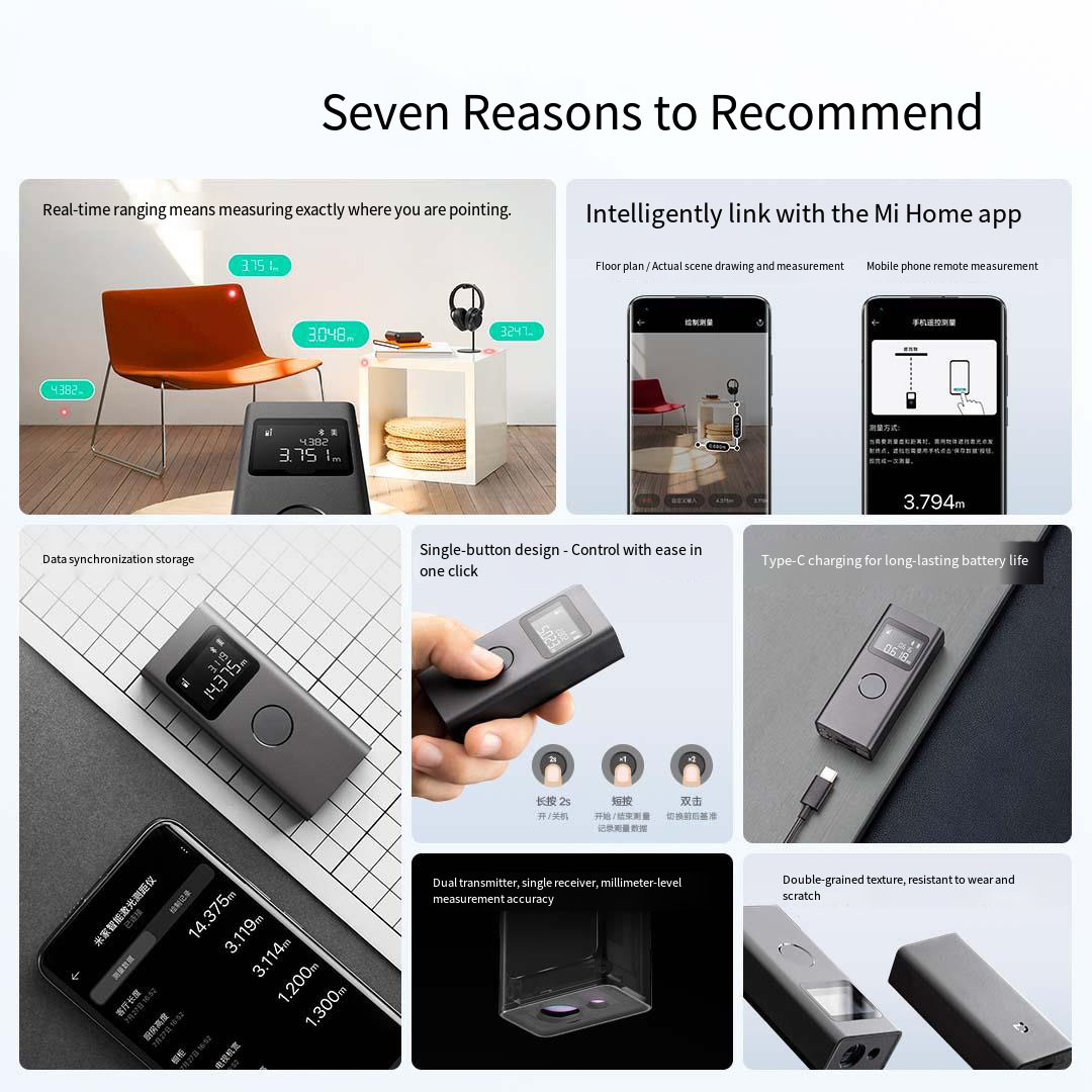Xiaomi Mijia スマートレーザー距離計巻尺 Mi  - Tape Dispenser Weighted のレビューと価格